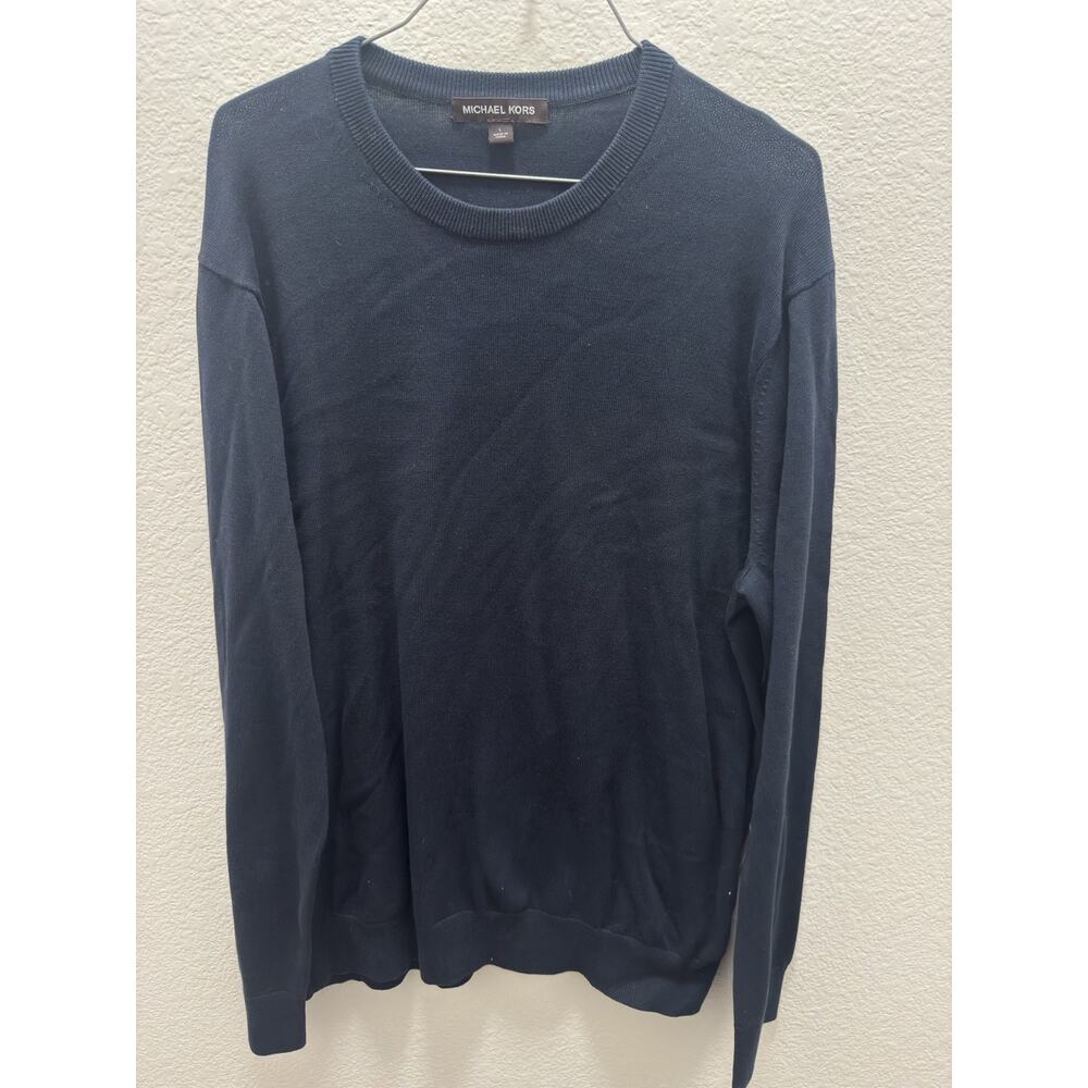 Michael Kors Men's L Navy Blue Cotton Knit Pullover Long Sleeve Sweater